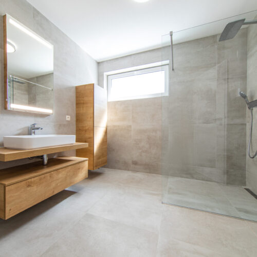 modern bathroom in new build house Bratislava, SLOVAKIA, September 10,: huge bathroom and shower corner